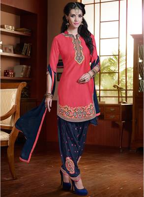 Rani pink embroidered pure cotton salwar with dupatta 1