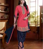 Rani pink embroidered pure cotton salwar with dupatta