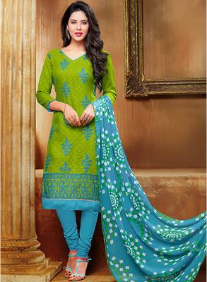 Green printed jacquard salwar with dupatta 1