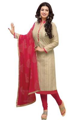 Beige printed chanderi salwar with dupatta 1