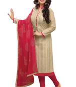 Beige printed chanderi salwar with dupatta