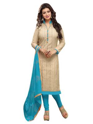 Beige printed chanderi salwar with dupatta 1