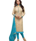 Beige printed chanderi salwar with dupatta