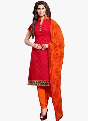 Red printed chanderi salwar with dupatta 1