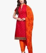 Red printed chanderi salwar with dupatta