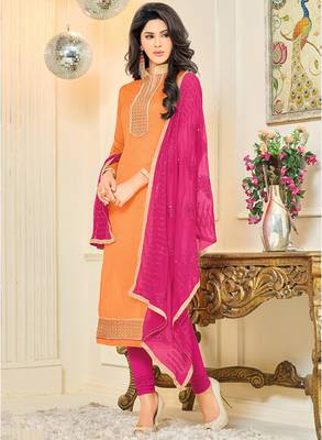 Orange embroidered chanderi salwar with dupatta 1
