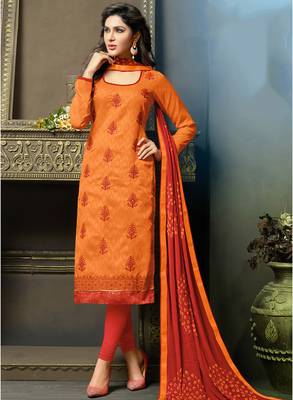 Orange embroidered jacquard salwar with dupatta 1