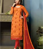 Orange embroidered jacquard salwar with dupatta