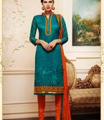 Green embroidered chanderi salwar with dupatta