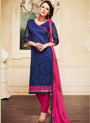 Navy blue embroidered chanderi salwar with dupatta 1