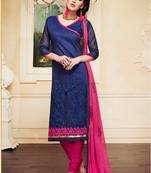 Navy blue embroidered chanderi salwar with dupatta