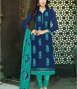 Navy blue embroidered jacquard salwar with dupatta