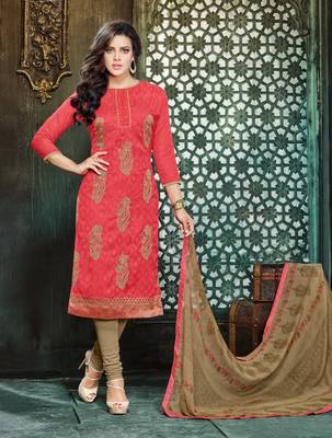 Red embroidered jacquard salwar with dupatta 1
