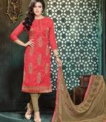 Red embroidered jacquard salwar with dupatta