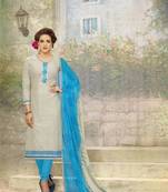 Grey embroidered pure cotton salwar with dupatta