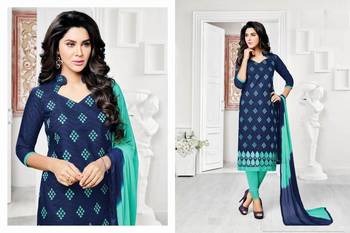 Navy blue embroidered jacquard salwar with dupatta 1