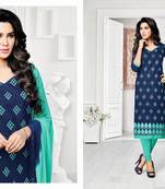 Navy blue embroidered jacquard salwar with dupatta