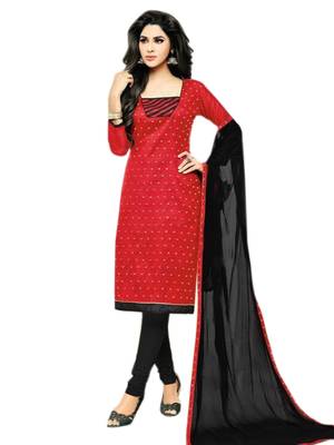 Red embroidered cotton salwar with dupatta 1