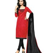 Red embroidered cotton salwar with dupatta