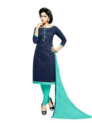 Navy blue embroidered cotton salwar with dupatta 1