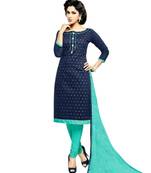 Navy blue embroidered cotton salwar with dupatta
