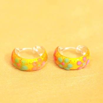 92.5 Sterling Silver Yellow Flower Pattern Earrings 1