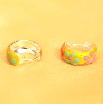 92.5 Sterling Silver Yellow Flower Pattern Earrings 2