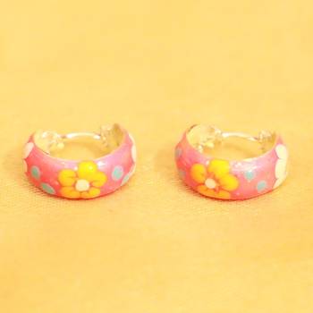 92.5 Sterling Silver Baby Pink Flower Pattern Earrings 1
