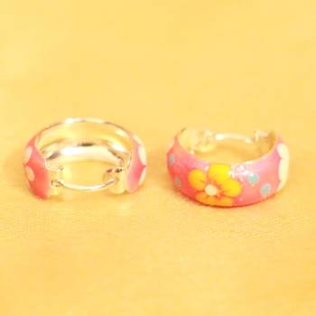 92.5 Sterling Silver Baby Pink Flower Pattern Earrings 2
