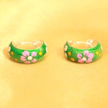 92.5 Sterling Silver Green Flower Pattern Earrings 1