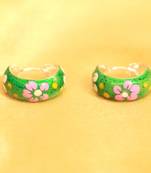 92.5 Sterling Silver Green Flower Pattern Earrings