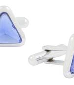 Triangle Blue Rhodium Plated Brass Cufflink Pair for Men