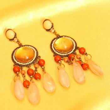 Pink Onyx Antique Finish Fashion Earrings 1