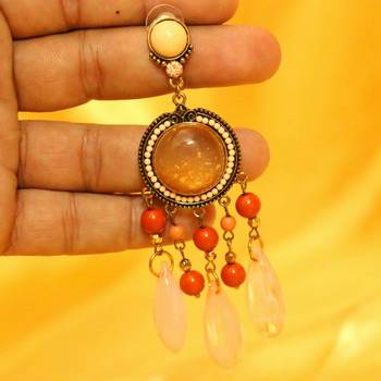 Pink Onyx Antique Finish Fashion Earrings 2