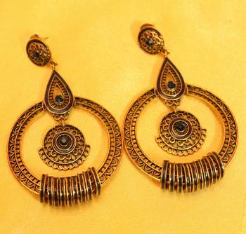 Antique Gold Plated Filigree Blue Earrings 1