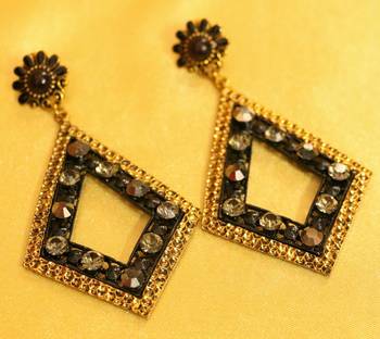 Black Zircon Studded Gold Plated Fashion Earrings 1