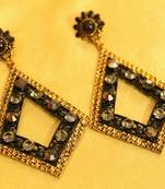 Black Zircon Studded Gold Plated Fashion Earrings