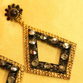 Black Zircon Studded Gold Plated Fashion Earrings 2