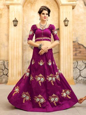 Purple embroidered silk semi-stitched lehenga with dupatta 1
