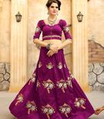 Purple embroidered silk semi-stitched lehenga with dupatta