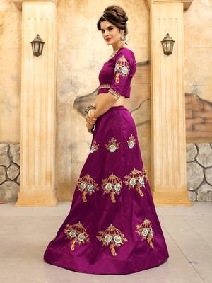 Purple embroidered silk semi-stitched lehenga with dupatta 2