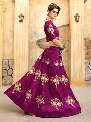 Purple embroidered silk semi-stitched lehenga with dupatta 3