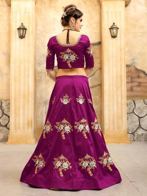 Purple embroidered silk semi-stitched lehenga with dupatta 4