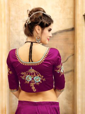 Purple embroidered silk semi-stitched lehenga with dupatta 5