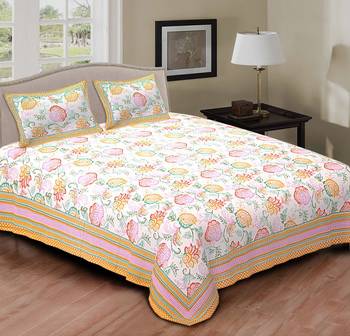 Ridan Multi colour floral printed cotton double bed sheet with pillow cover 1