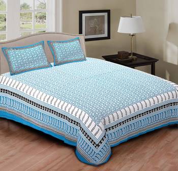 Multi colour printed cotton jaipuri double bed sheet with pillow cover 1