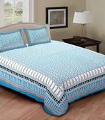 Multi colour printed cotton jaipuri double bed sheet with pillow cover
