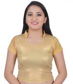 Light Gold Cap Sleeve Chinese Collar Cotton Lycra Stretchable Readymade saree Blouse For Women