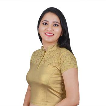 Light Gold Collared Zipper Lace Strechable Cotton Lycra Saree Blouse For Women 2