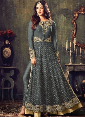 Grey Embroidered Net Anarkali Suit 1